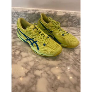 ASICS Gel-Resolution 9 Women’s Tennis Shoes Sz 9 Safety Yellow Blue 1042A134